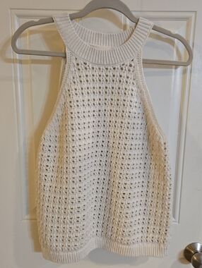 Universal Thread Cream Open Crochet Halter Knit Top